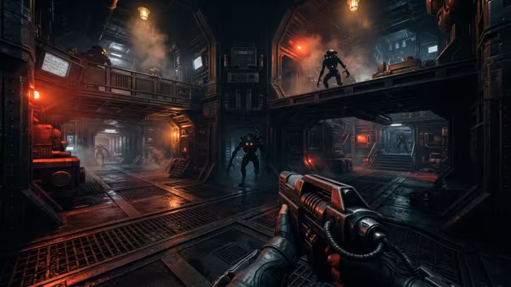 Imagem Ilustrativa simulando o jogo Quake em primeira pessoa
